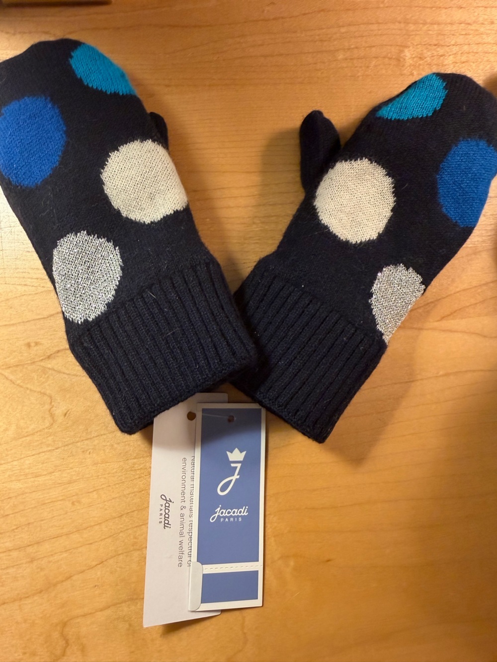 Jacadi Navy Mittens with Blue and White Polka Dots